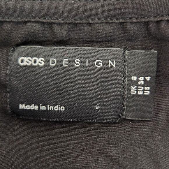 ASOS DESIGN Dark Floral Lace Trim Mini Dress w Cut Out Back Sheer Long Sleeves - Picture 2 of 9